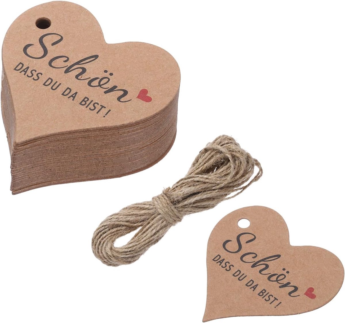 SnelShoppen - 100 Stuks Kraft Papier Label Hart Kaarten voor Cadeauverpakking met 20m Jute Touw - Perfect voor Kerst, Feest en Handgemaakte Geschenken