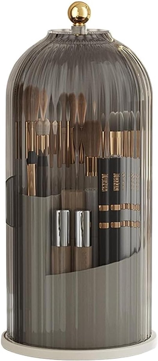 SnelShoppen - Makeup Cosmetics Organiser - 360° Draaibare Makeup Kwastenhouder - Transparant Stofdicht Makeup Organizer met Deksel - Voor Dressing Tab