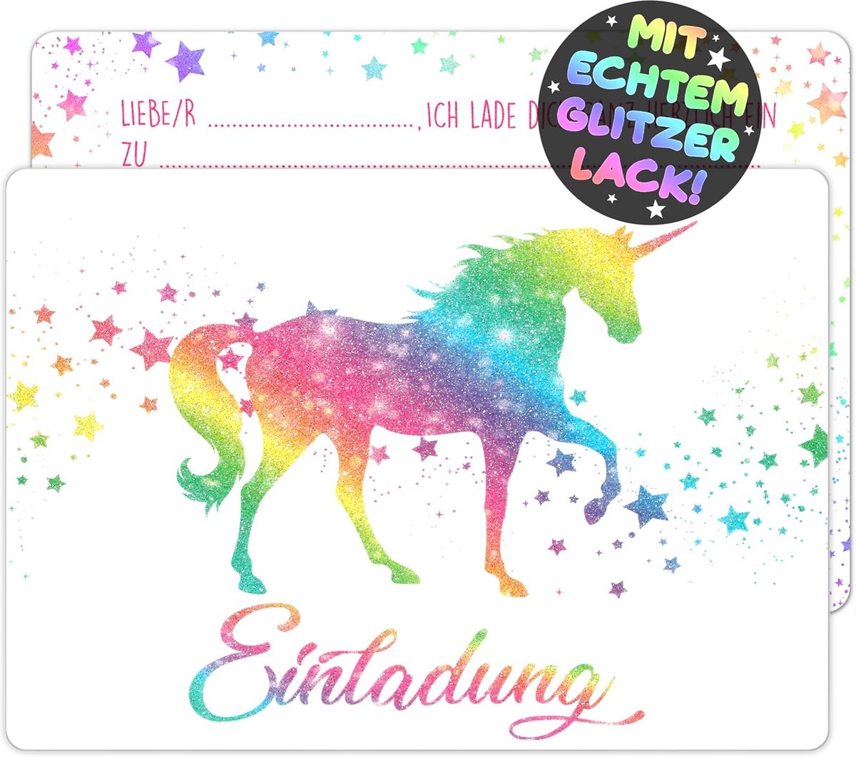 SnelShoppen - 12 x Glitter Unicorn Uitnodigingen Kaarten - Feestelijke Eenhoorn Uitnodigingen voor Kinderen - Verjaardag, Tuinfeest, Babyshower, Thema