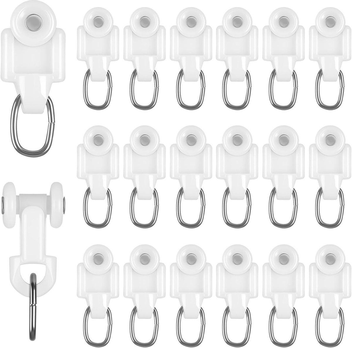 SnelShoppen - 20 stuks gordijnrails glijders met stille en soepele rollagers - nylon rollers en roestvrijstalen haken - ideaal voor plafond- en wandmo