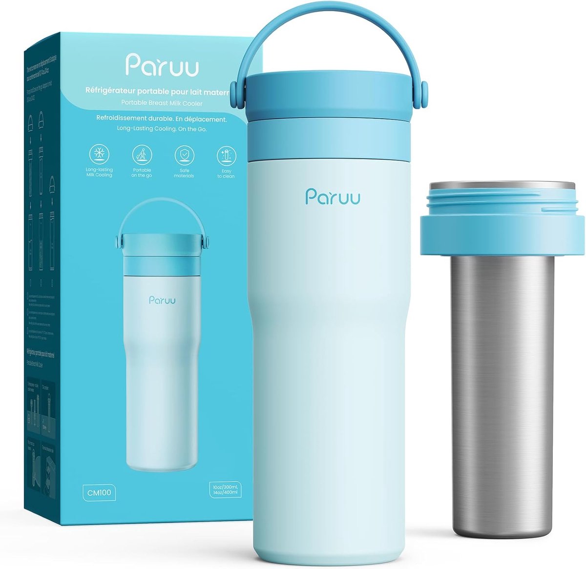 SnelShoppen - Draagbare Borstvoeding Koeler 304 RVS, 14-23 Uur Koeling, 10-24 oz Melk Bewaarcontainer voor Reizen, Outdoor, Nieuwe Moeders, Blauw
