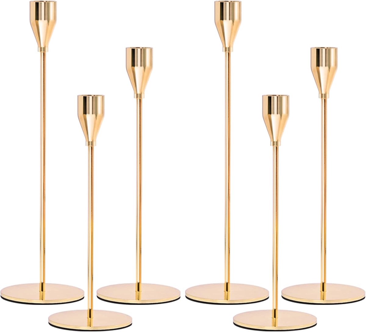 SnelShoppen - Set van 6 Gouden Metalen Kaarsenhouders voor Conische Kaarsen, 1.8 cm Dikte, Perfect voor Bruiloft, Woonkamer, Eetkamer - Luxe Decoratie