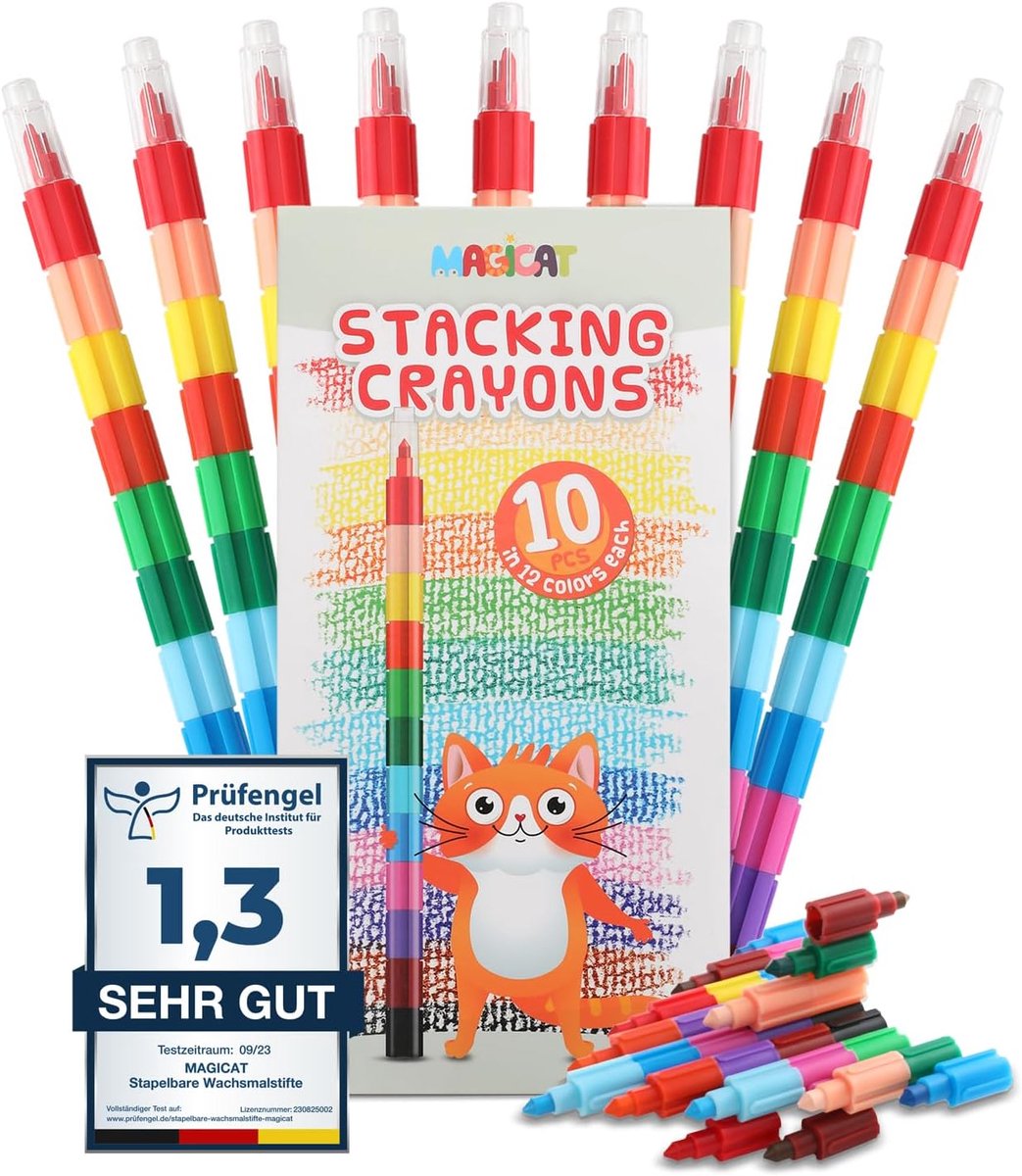 SnelShoppen - Stapelbare Wascrayons 120 Stuks in 12 Feestelijke Kleuren, Perfect voor Adventskalender 2025, Kerstcadeau, Kinderverjaardag, Creatieve K