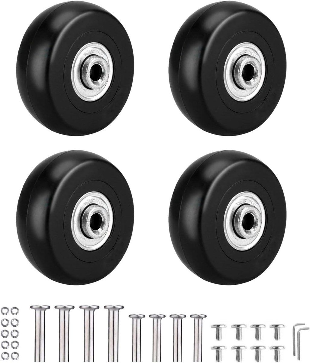 SnelShoppen - 4 Stuks Vervangende Koffers Wielen Kit - 50x18mm Rubber Caster met Lagers, Reparatie Accessoires met Schroeven en Sleutels, Geschikt voo