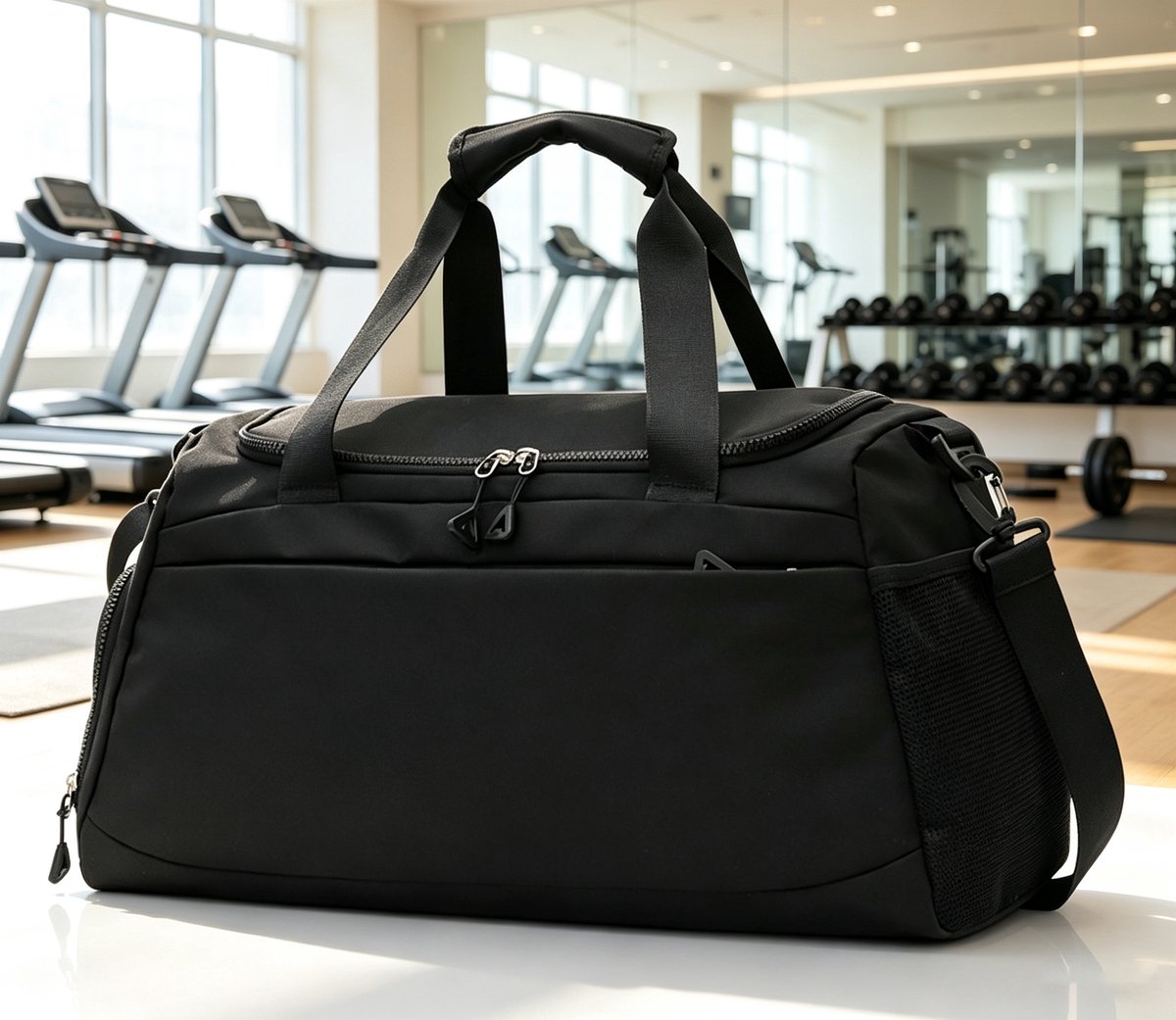 Zwarte grote sport- en reistas met apart schoenenvak en vak voor natte kleding geschikt voor sportschool zwemmen en weekendreizen afmetingen 50x23x27 cm