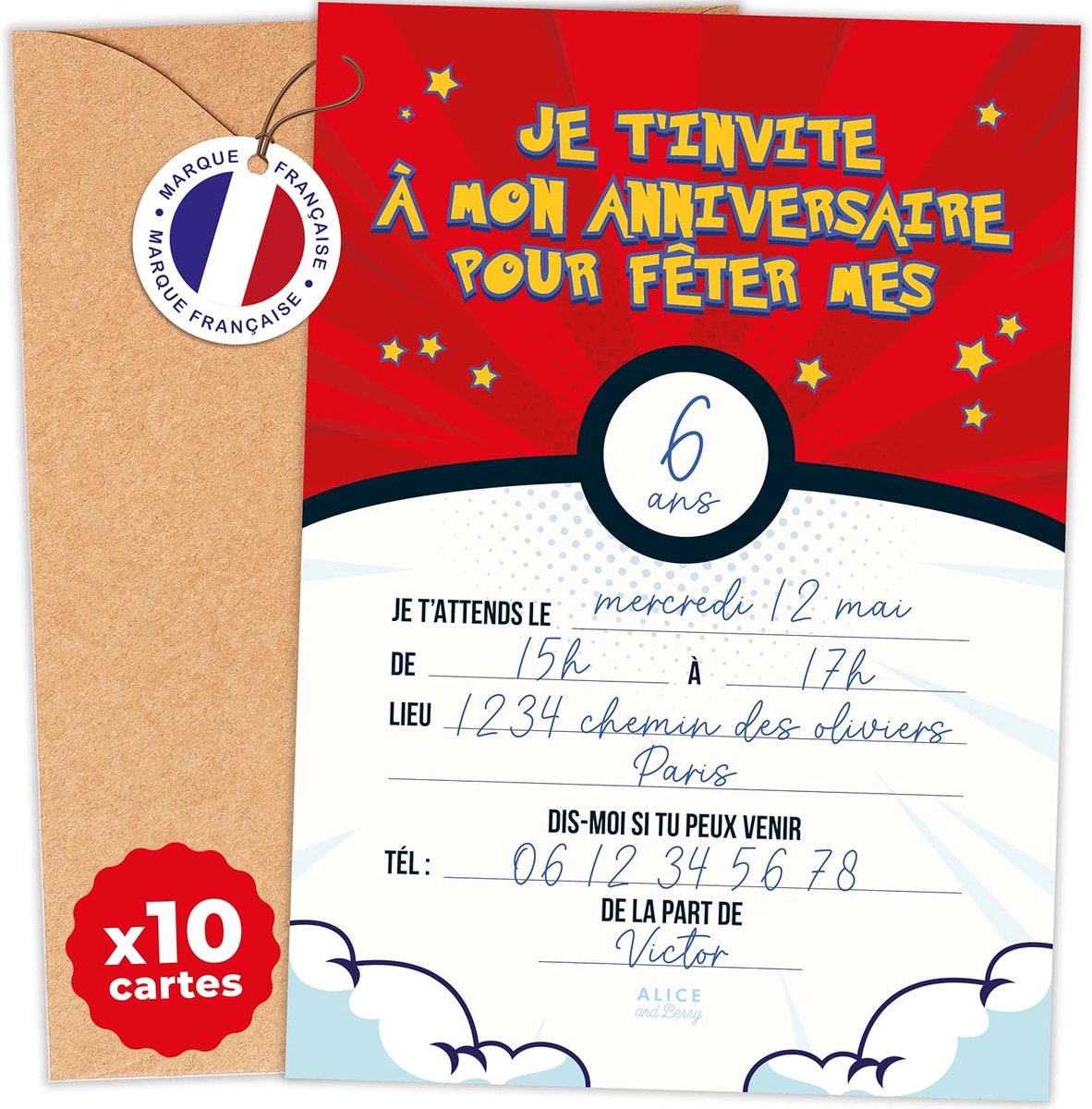 SnelShoppen - Manga Verjaardagsuitnodigingen, 10 Uitnodigingskaarten en 10 Kraft Papieren, Manga Thema voor Kinderen 5-11 Jaar, Gemakkelijk Feest Regi