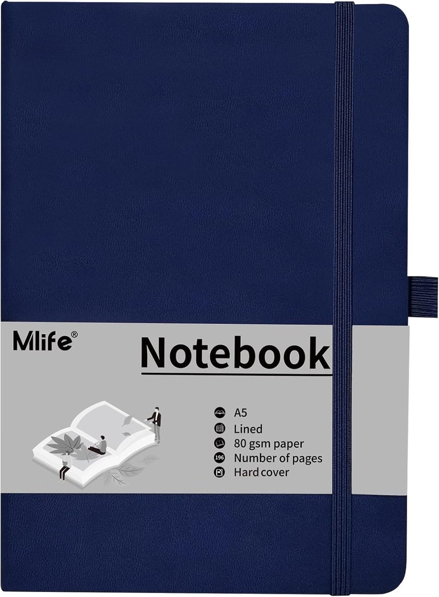 SnelShoppen - A5 Journal Notebook met 192 Pagina's, Hardcover met Elastische Sluiting en Vouwbare Tas (Blauw) - Ideaal voor Notities, Plannen en Creat