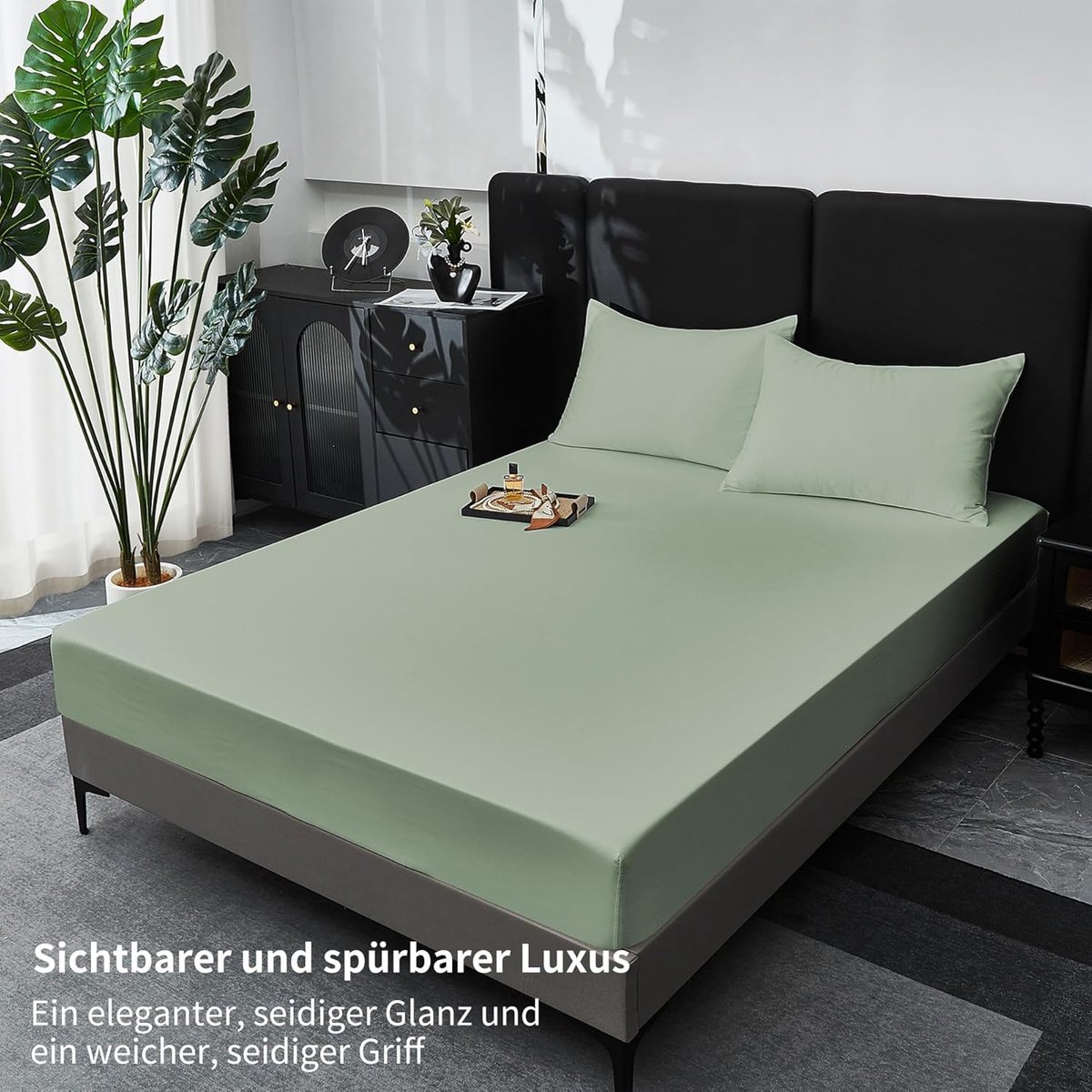 SnelShoppen - Fitted Sheet 90 x 200 cm Katoen Satin Saliegroen - 100% Lang Stapel Katoen - Ademend en Koel - Geschikt voor Boxspring Matras tot 30 cm