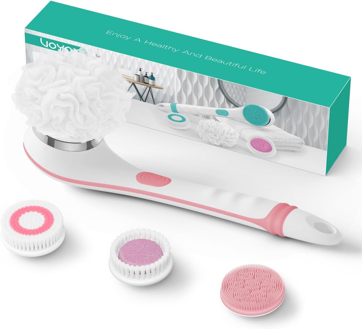 SnelShoppen - Elektrische Back Brush voor Douche - Lichaamsborstel met Lange Handgreep - Waterproof en Oplaadbaar - 4 Reinigingskoppen - Exfoliërende