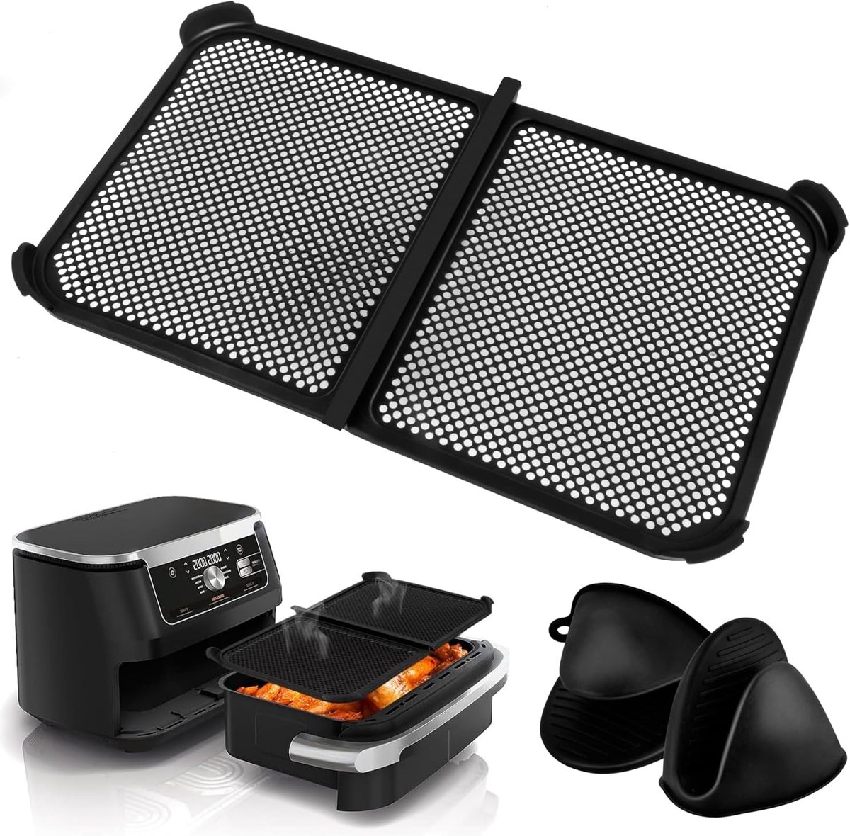 SnelShoppen - Splash Guard voor Air Fryer 10.4 L - Herbruikbare Silicone Spatdeksel met Isolerende Handschoenen - Ideaal voor Keuken, Koken, Bakken
