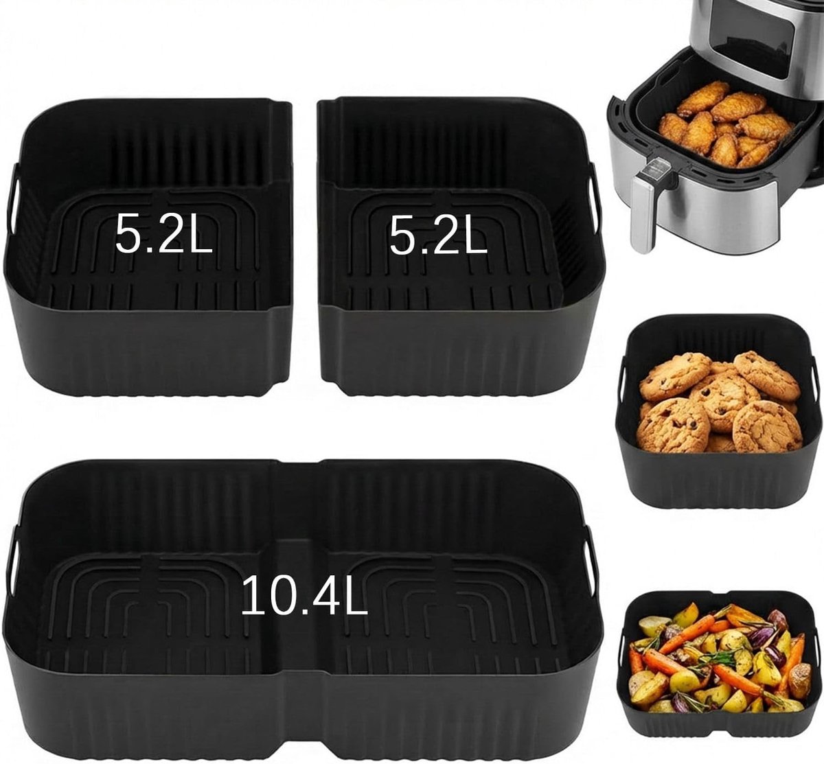 SnelShoppen 3 Pack Silicone Mallen Air Fryer Accessoires BPA Vrij Extra Hoog Voor Ninja Foodi FlexDrawer 10.4L en Cosori 10L Perfecte Pasvorm
