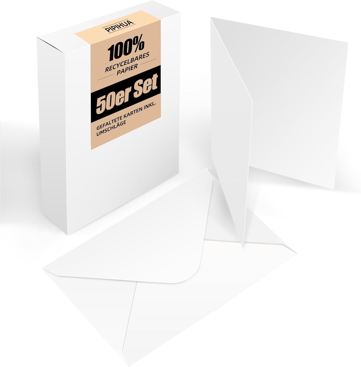 Thijox - Set van 50 blanco vouwkaarten met envelop - Zelf te ontwerpen wenskaarten, ansichtkaarten, handgemaakte kaarten - DIN A6/C6, wit - Perfect vo
