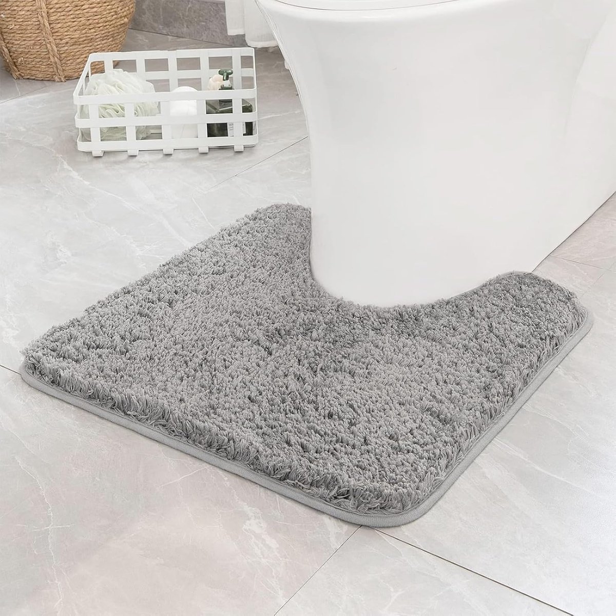 SnelShoppen - Microfiber Badmat - Antislip Extra Zachte Badkamer Mat - U Vorm Toiletmat - Super Absorberend Badkamer Tapijt 40x50cm - Grijs