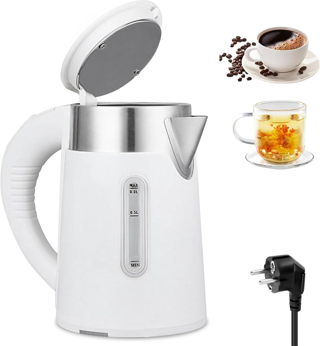 SnelShoppen - Travel Kettle RVS 0.8L - Compact Mini Waterkoker met Automatische Uitschakeling en Oververhitting Bescherming - Ideaal voor Camping, Kan