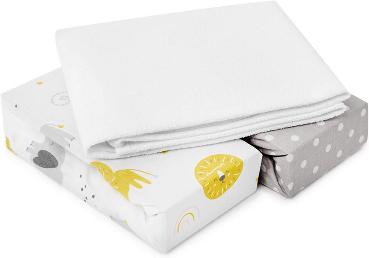 SnelShoppen - Fitted Sheet 60x120 voor Babybed, 3 Stuks - 2 Fitted Sheets + 1 Waterdichte Matrasbeschermer - 100% Katoen - EU Product voor Kinderen