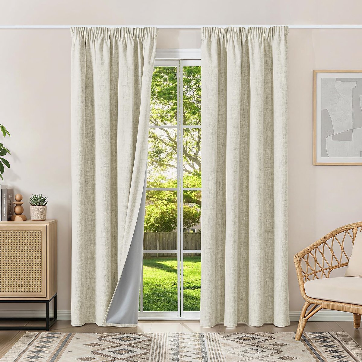 SnelShoppen - 100% Blackout Gordijnen, Warmte-Isolerend, Koudebestendig, 2x120x230 cm, Linnen Opaak met Rimpelband voor Rail, Woonkamer, Slaapkamer, G