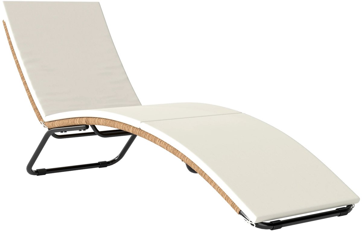 Sello! zonnebed – loungebed – ligbed - ergonomische vorm – antislip – 175×57×80 cm – cremekleurig kussen – naturel stalen frame
