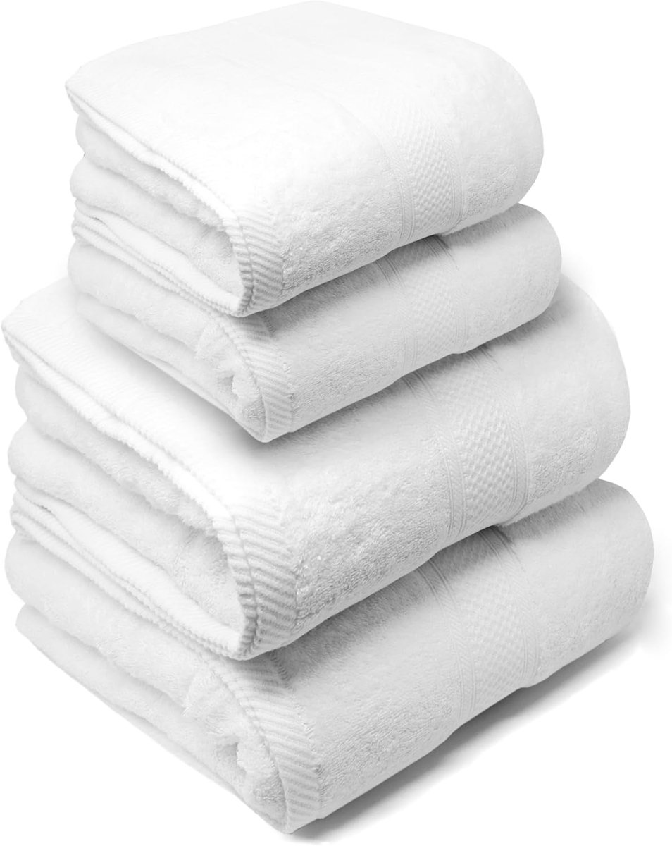 SnelShoppen - Complete Bad- en Handdoeken Set 100% Katoen 550 gsm | 2 Handdoeken (50x90) en 2 Badhanddoeken (70x130) | Zacht, Absorberend, Wit, Ideaal
