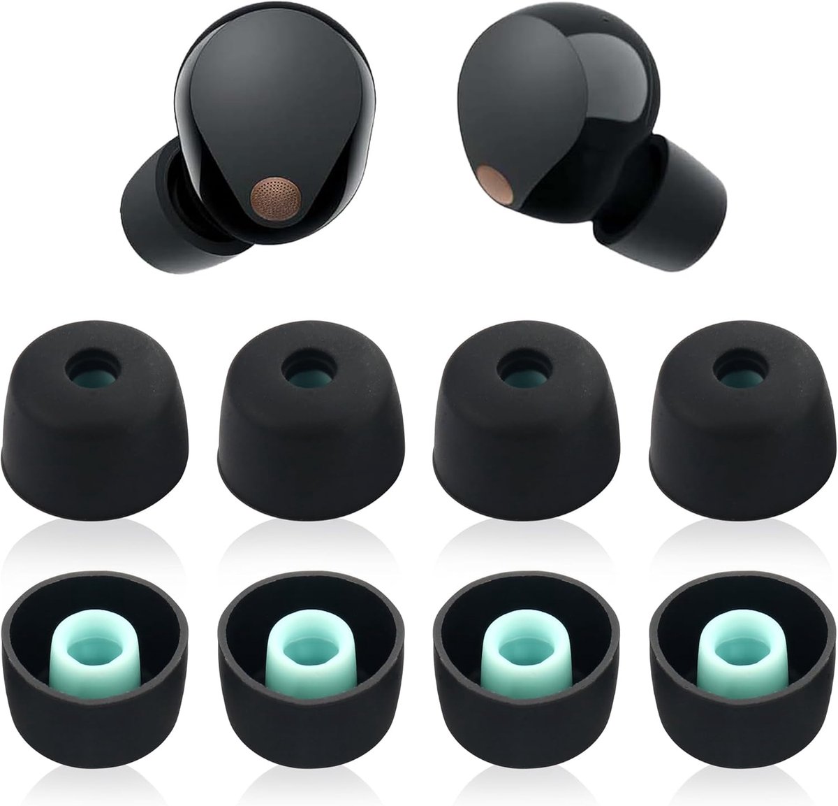 SnelShoppen - 4 Paar Silicone Oordopjes Voor WF-1000XM5 en WF-1000XM4 - Zachte Oordopjes Set - Geluidsisolatie - Zwart - Groot