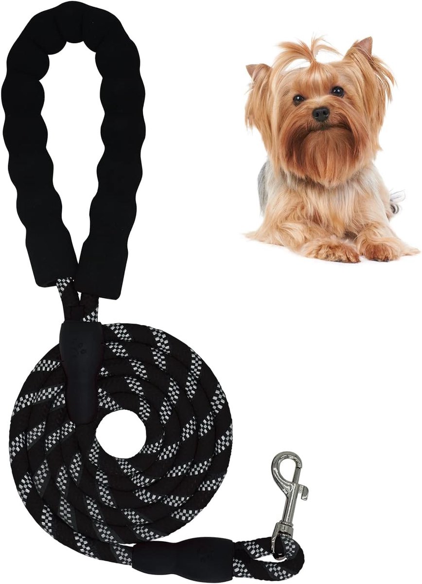 SnelShoppen - Hondenriem, Sterke Hondenlijn met Comfortabele Gevoerde Handgreep, Reflecterend, 150 cm, Zwart, Voor Kleine Honden en Puppy’s