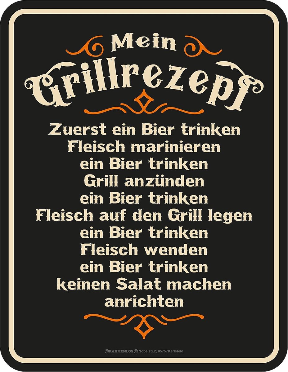 SnelShoppen - Decoratief Metalen Bord voor BBQ Grill Fan - Mijn Grill Recept - RVS Aluminium - 17x22 cm - Voor Buiten, Tuin, Keuken en Feesten