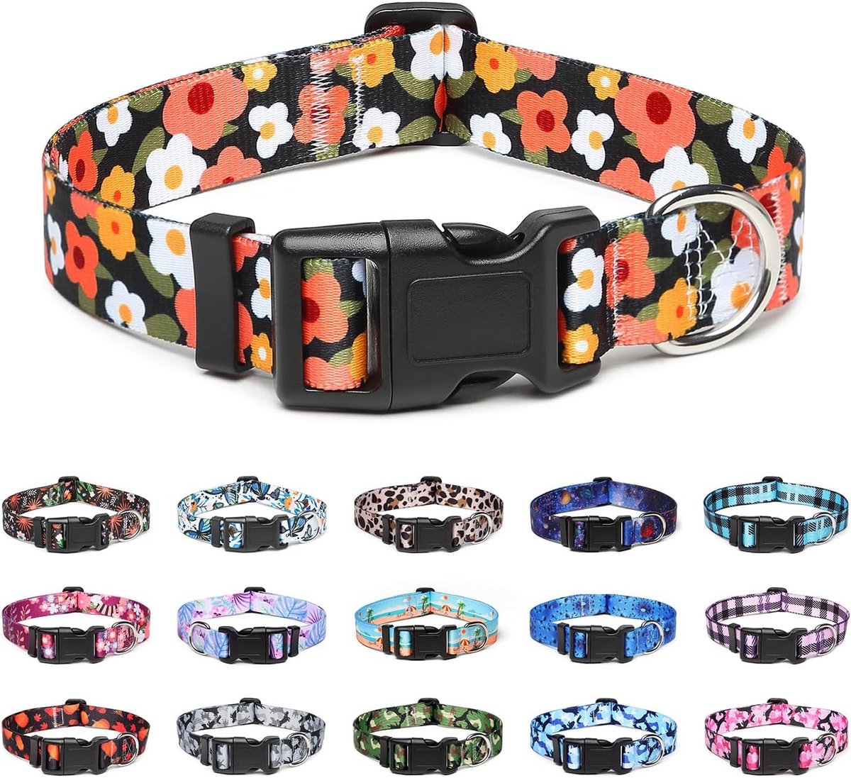 SnelShoppen - Verstelbare Hondenhalsband - Zachte en Comfortabele Nylon Halsband voor Kleine, Middelgrote en Grote Honden, Puppy’s en Katten - S, Bloe