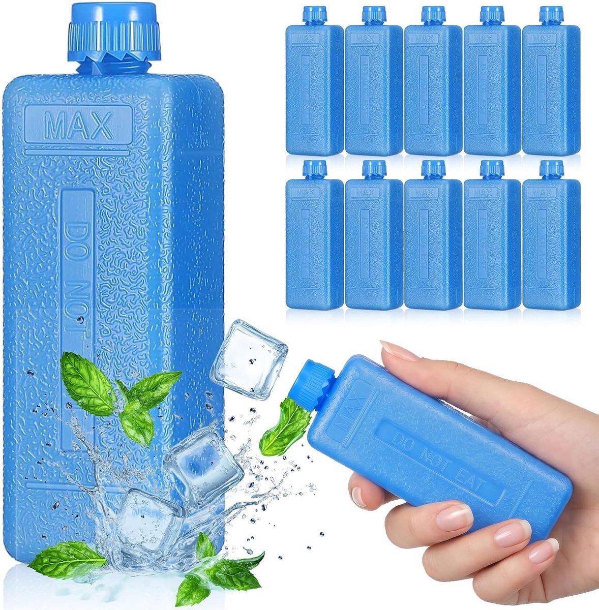 SnelShoppen - Kleine koelaccu's voor koeltas en koelbox, 10 stuks, 11,5 x 4 x 3 cm, lekvrij, vorstbestendig, 12 uur koudebehoud, PE-behuizing, navulba
