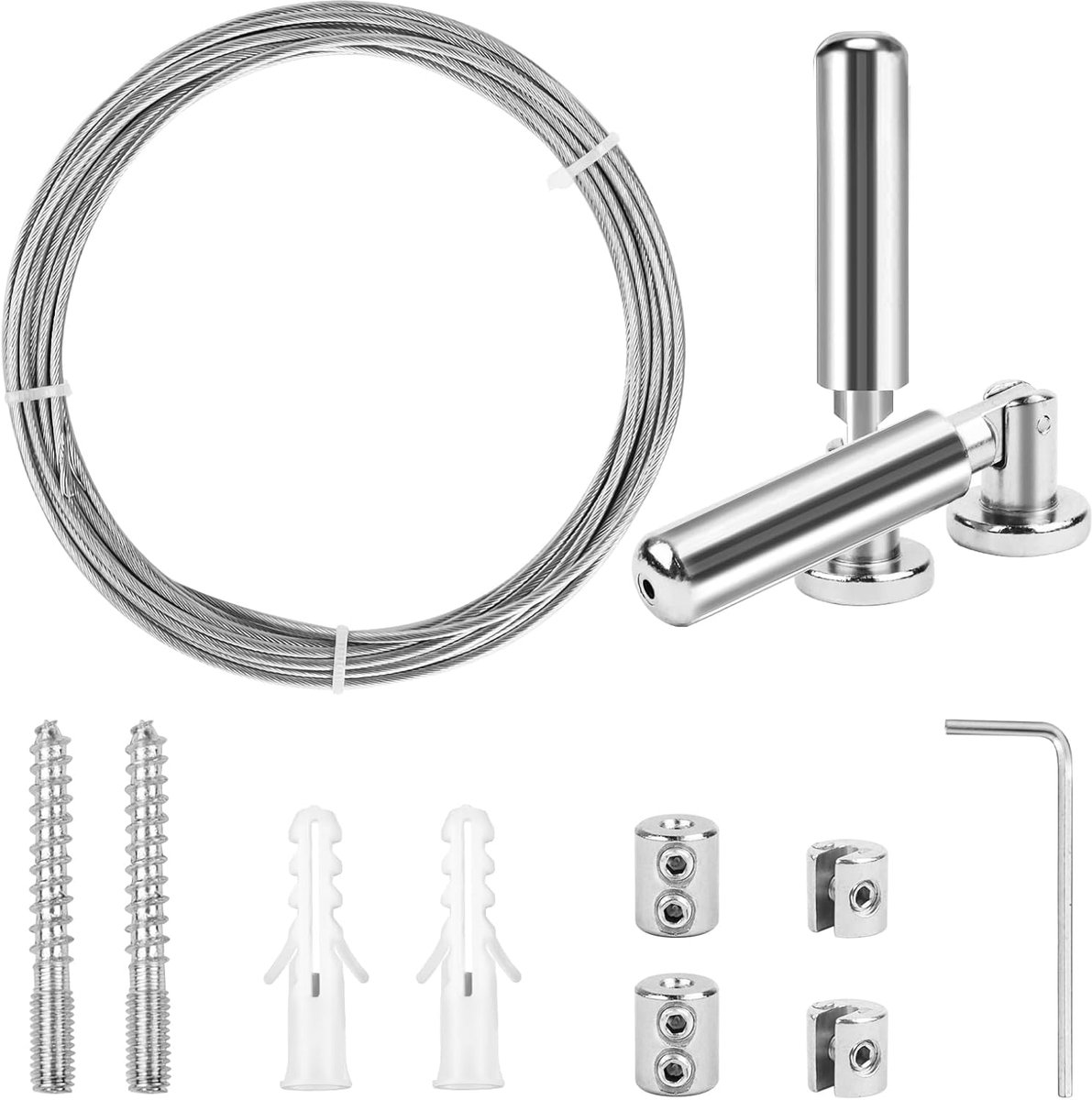 SnelShoppen - Wall Holder Set voor Gordijnen, 5 Meter Rvs, Gordijn Draad, Kledinglijn, Kabel Spanning Set, Geschikt voor Gordijnen, Douchegordijnen en