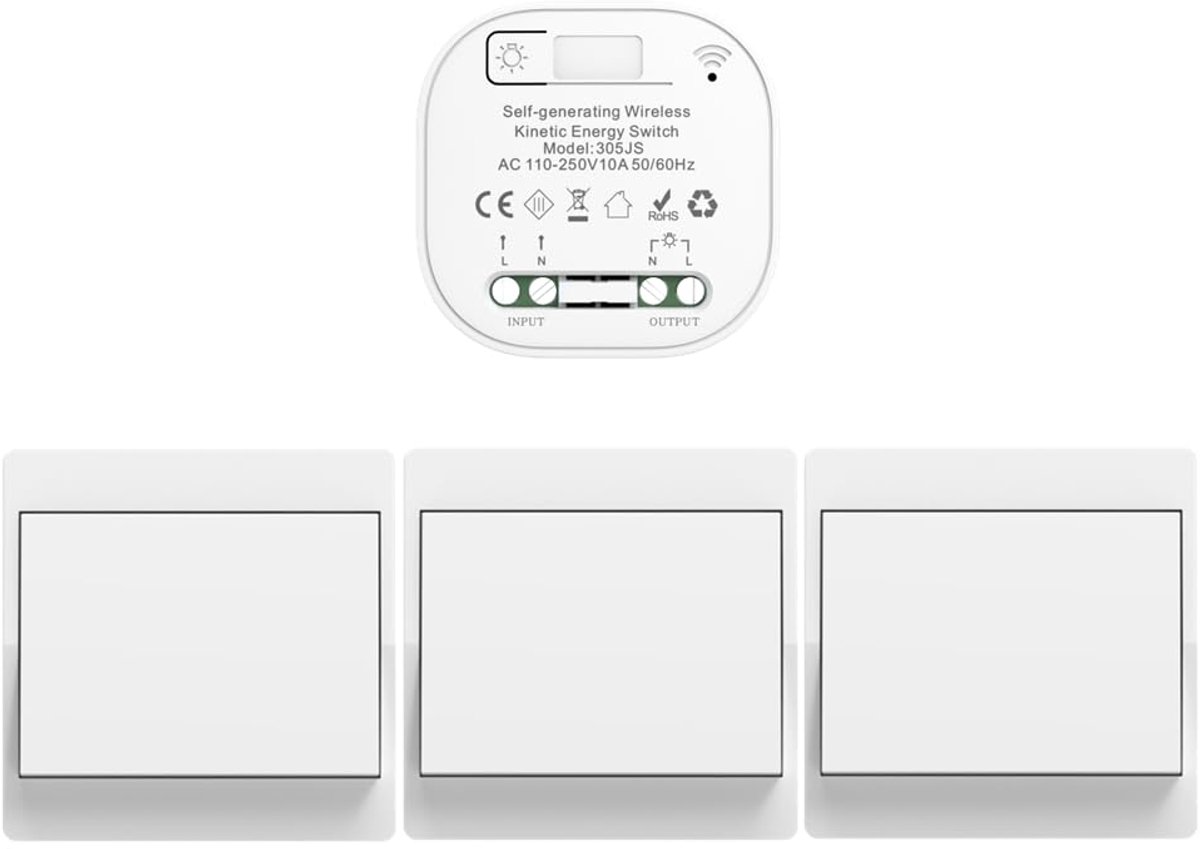 SnelShoppen - Draadloze Lichtschakelaar Set zonder Batterijen met Afstandsbediening - Kinetische Energie, 433MHz Signaal, Ideaal voor Thuisverlichting