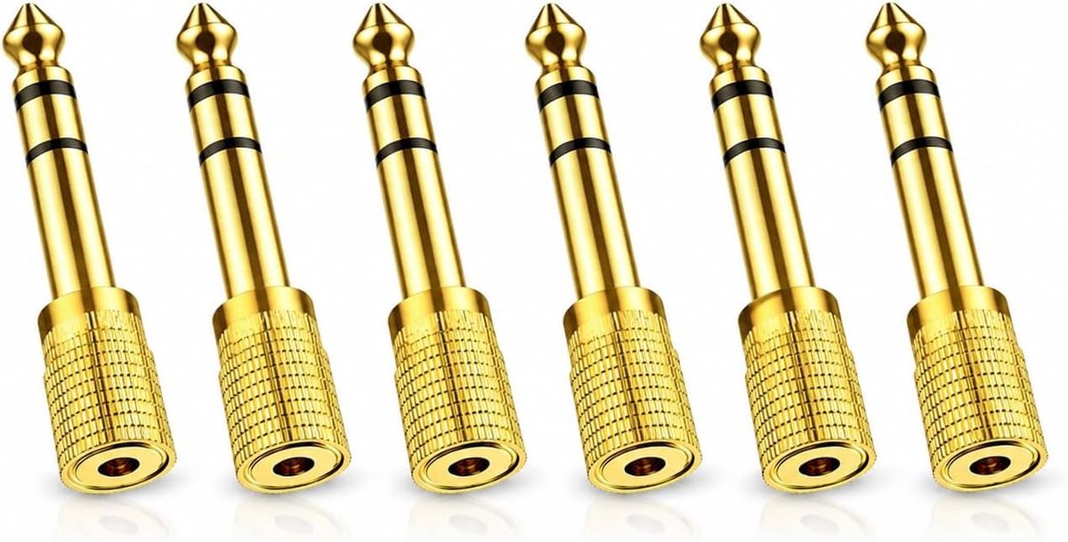 6 stuks jack adapter 3,5 mm naar 6,35 mm, adapter 6,35 naar 3,5 jack stereo van metaal, vergulde contacten voor muzikanten, DJ's, hifi-gebruikers in de studio, thuis of onderweg