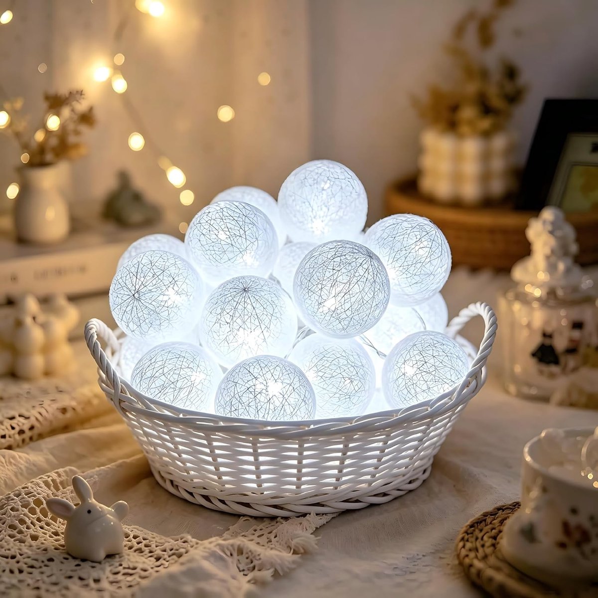 SnelShoppen - 300 cm LED Fairy Lights, 20 Cotton Ball Lichten, 2 Modi, Batterij Aangedreven, Feestverlichting voor Kerst, Bruiloft, Kinderkamer, Parti