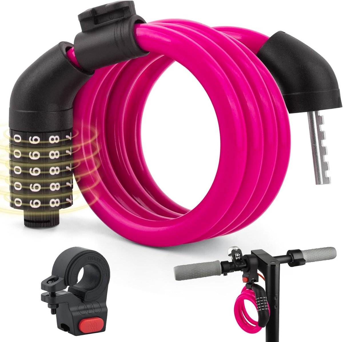 SnelShoppen - E-scooter slot 4-cijferig fiets slot roze, veilig en duurzaam, perfect voor e-scooters, fietsen, scooters, buitengebruik, 120 cm, verste