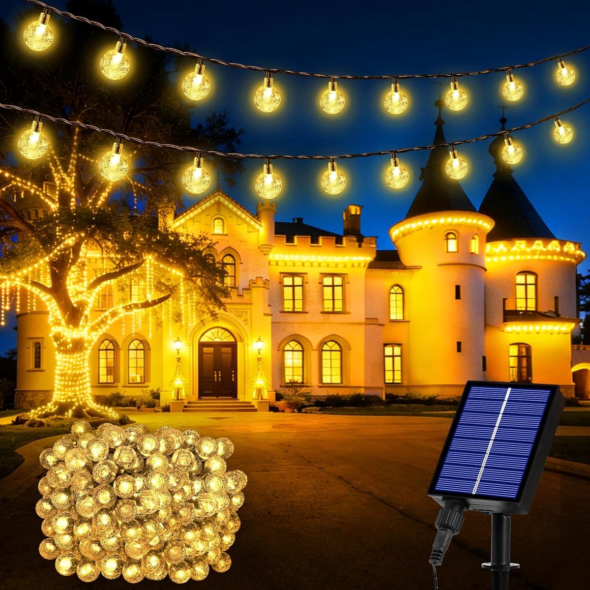 SnelShoppen - Solar Fairy Lights Buiten 200 LED 27m met Geheugenfunctie 8 Modus IP65 Waterdicht Tuinverlichting Warm Wit voor Feest, Kerst, Tuin, Yard