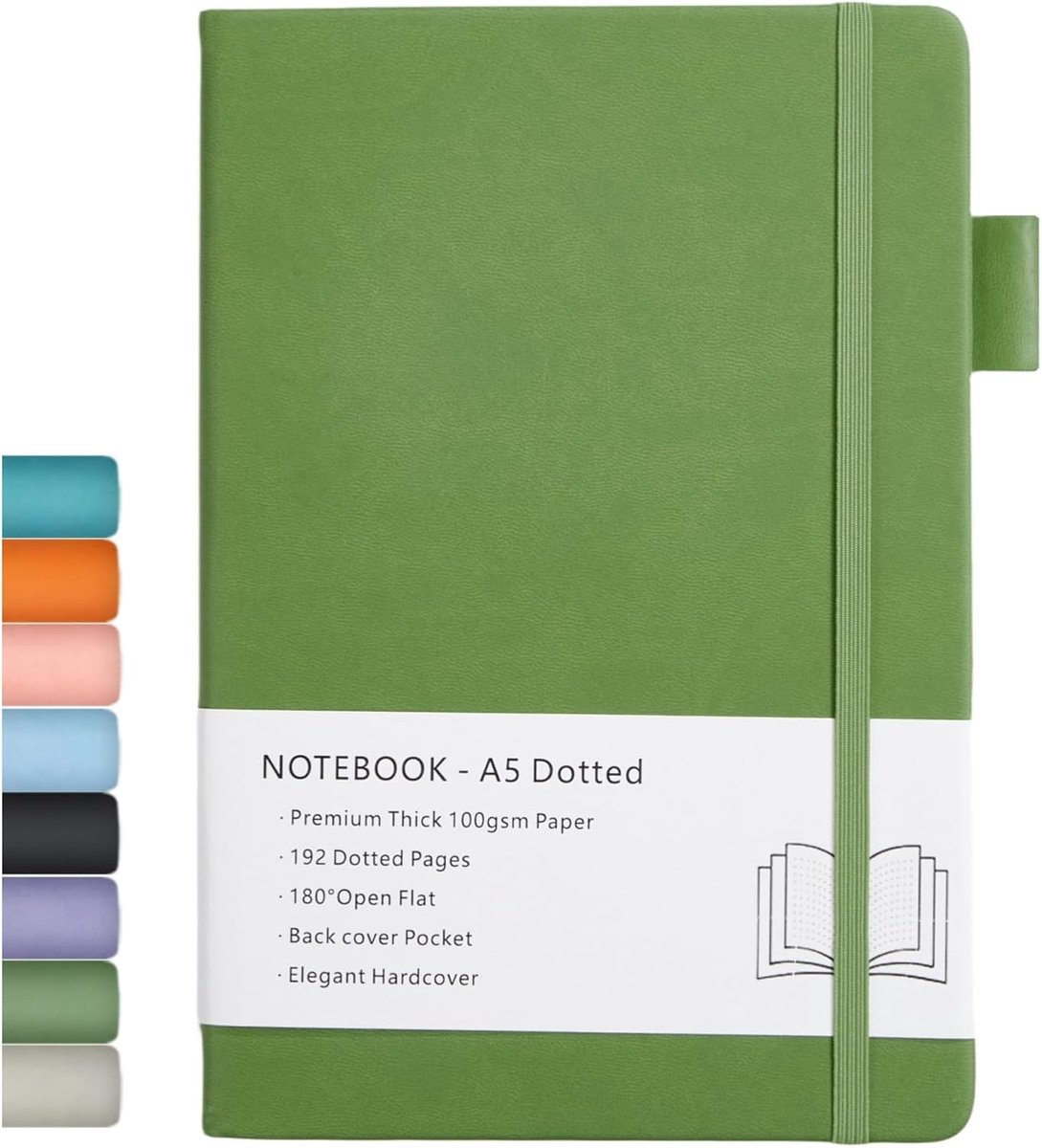 Thijox - Gestippelde Journal A5 Hard Cover met Premium 100 GSM Papier, 192 Pagina's, Groen, Inclusief Penlus en Binnenzak