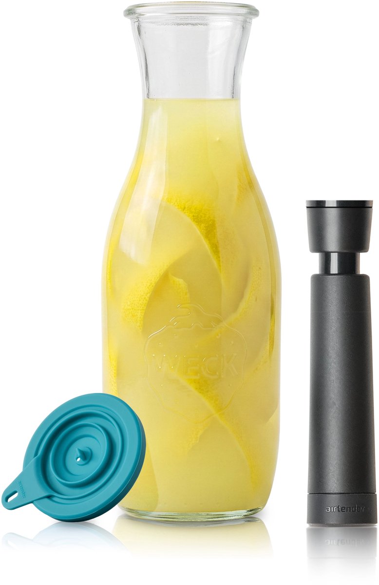 Airtender Fast Limoncello Maker 1000ml | Vacuüm Limoncello Karaf van glas | Vacuümdeksel + GRATIS -pomp | 10x sneller de allerlekkerste Limoncello! | Versnel met vacuüm de infusie (klaar in 2 dgn i.p.v. 20 dgn ) en verbeter de smaak