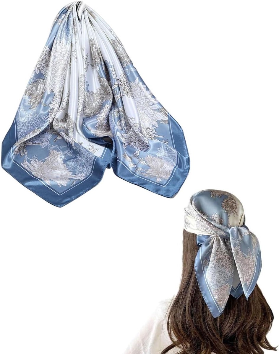 Elegante 90x90 cm Dames Sjaal van Seidenimitat - Grote Vierkante Haaraccessoire, Bandana en Neckerchief in Blauw
