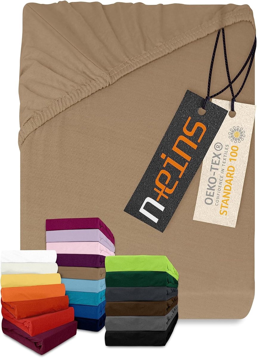 SnelShoppen - Fitted Sheet Jersey 100% Katoen 140-160x200 cm Lichtbruin, Perfecte Pasvorm, Ademend, Voor Matrassen tot 25 cm Hoog