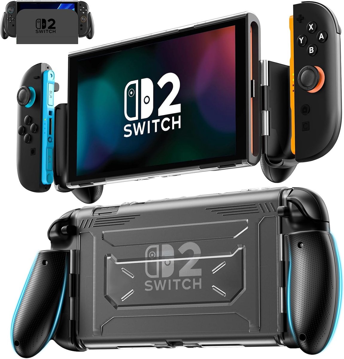 SnelShoppen - Dockable Grip Case voor Switch 2 - Ergonomische Antislip Beschermhoes met Joy Controller Quick-Release Design - TPU Hard Shell Handheld