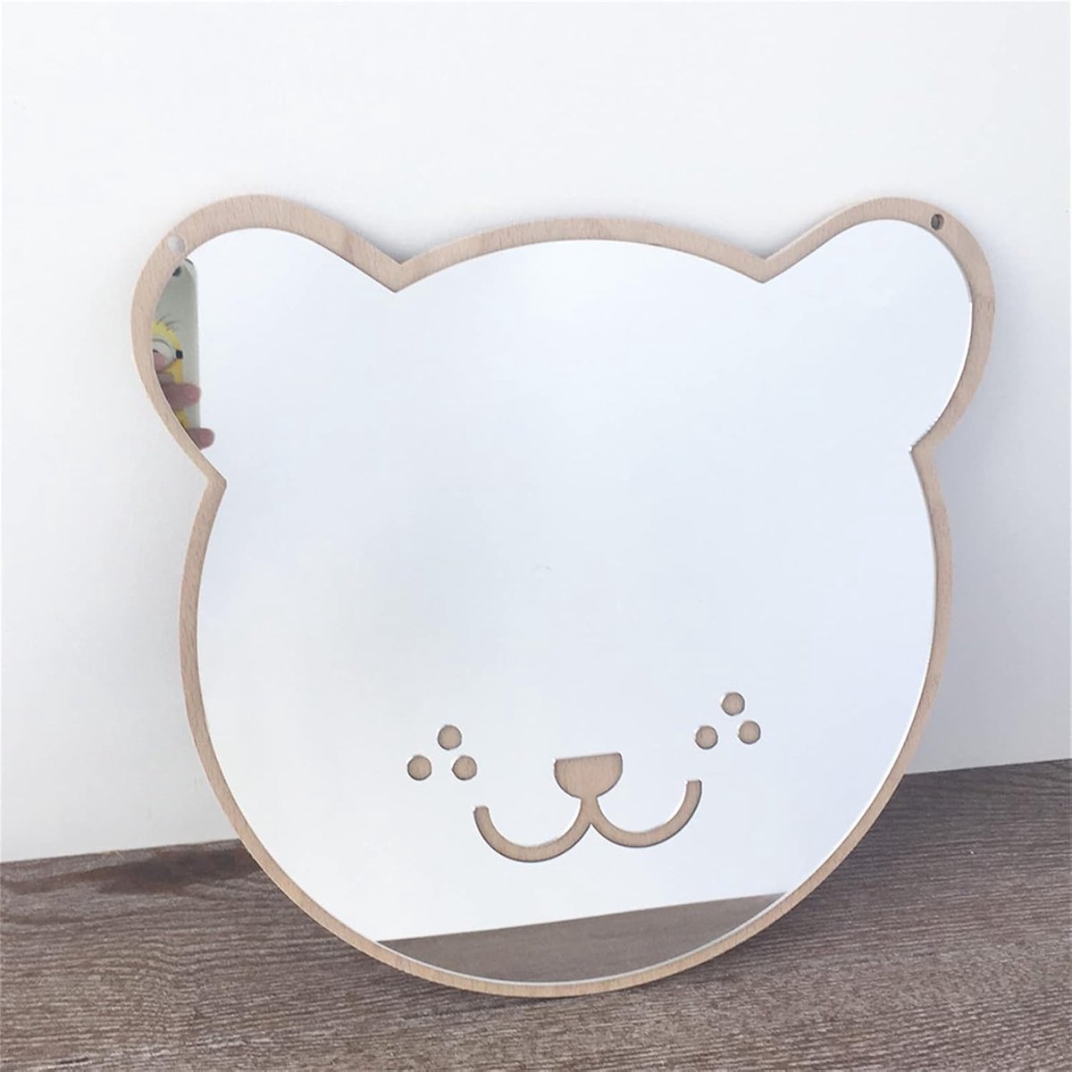 SnelShoppen - Kinderen Wandspiegel 3D Acryl Spiegel Sticker Kat met Houten Wanddecoratie voor Kinderkamer en Badkamer, Makkelijk te Installeren, Schat
