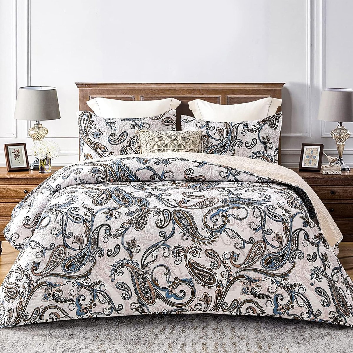 SnelShoppen - Whale Flotilla Bedsprei 230 x 240 cm Dubbel Bed Dekbedovertrek Lichtgewicht Beige met 2 Kussenslopen voor Alle Seizoenen
