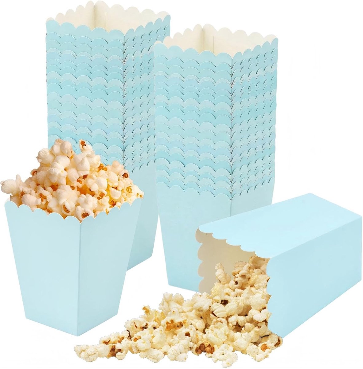 SnelShoppen - 50 Popcornbakjes Snackdozen Blauw voor Filmavond, Verjaardag, Bruiloft, Theater en Carnaval - Ideaal voor Feestjes
