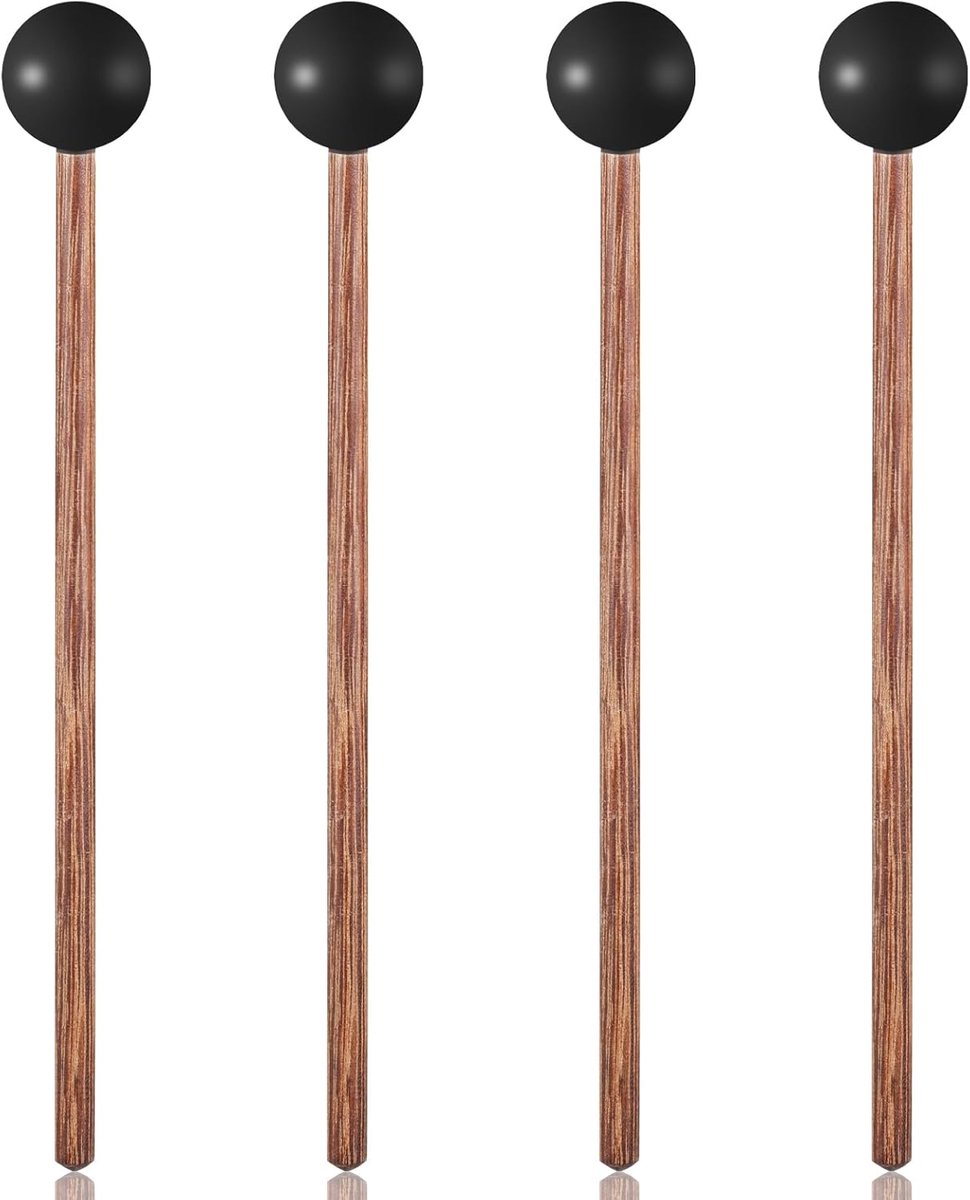 SnelShoppen - 4 Stuks Rubber Drum Hammers Set, Ergonomische Houten Malletten voor Kinderen, Perfecte Xylofoon Hammers, 14.5 cm Percussie Stokken voor