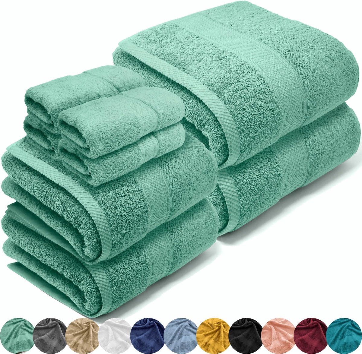 SnelShoppen - Complete Badhanddoeken Set 100% Katoen 550gsm | 4 Gezichtsdoeken (30x30), 2 Handdoeken (50x90), 2 Badhanddoeken (70x130) | Zacht, Absorb