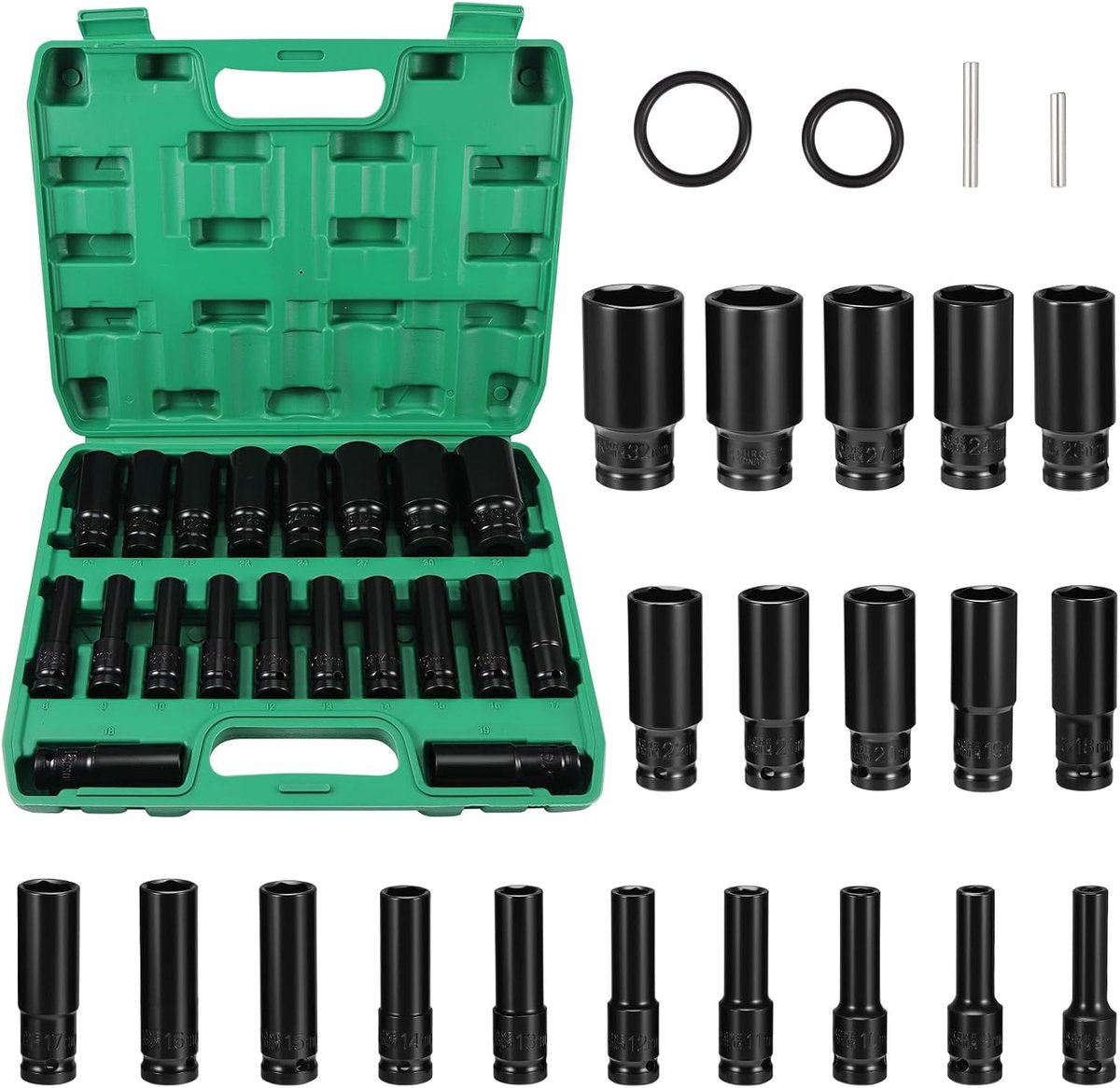 SnelShoppen - 20 STKS Diepe Impact Set 1/2 Inch Metrische Drive Tool Slagmoersleutel Lange Socket Set 8-32Mm Hex Socket Adapter voor Auto Reparaties B