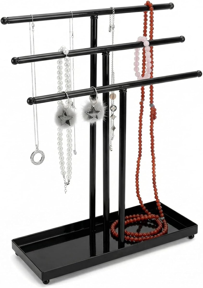 SnelShoppen - 3 Laags Sieraden Organizer - Metalen Sieraad Houder voor Horloges, Kettingen, Armbanden, Ringen, Oorbellen, Zonnebrillen en Accessoires