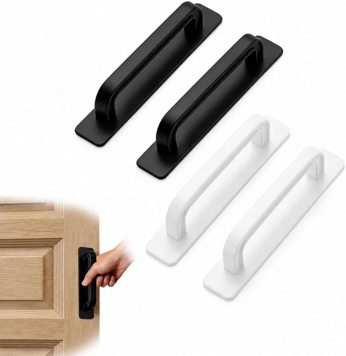 SnelShoppen - 4 stuks Zelfklevende Handgrepen voor Balkon- en Terrasdeuren, Boorvrije Montage, Geschikt voor Meubels, Kasten, Ramen, Zwart & Wit