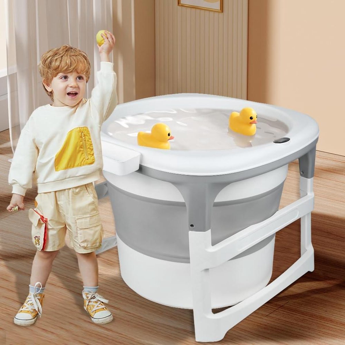 Babybad Opvouwbaar - Draagbare Kom - Veilig Wassen - Antislip Design - 77 x 75 x 67 cm - Grijs