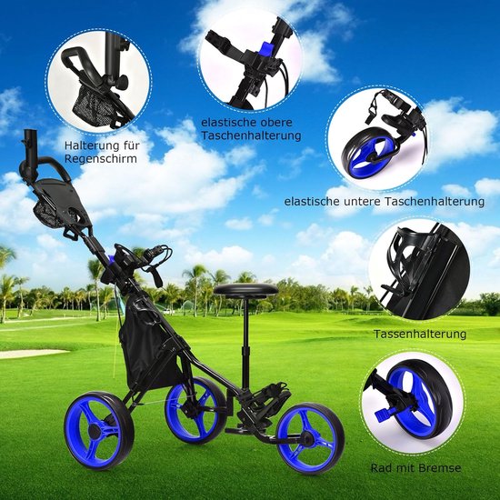 Golftrolley 3 Wielen - Golfkar Golfcaddy - Golfen Makkelijker Maken - Met Voetrem Scorebord — afbeelding 3