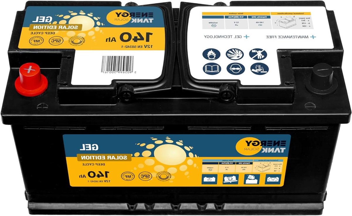 Gel Solar Batterij - Diepcyclus Batterij - Duurzame Energie - Onderhoudsvrij - 140 Ah - Zwart