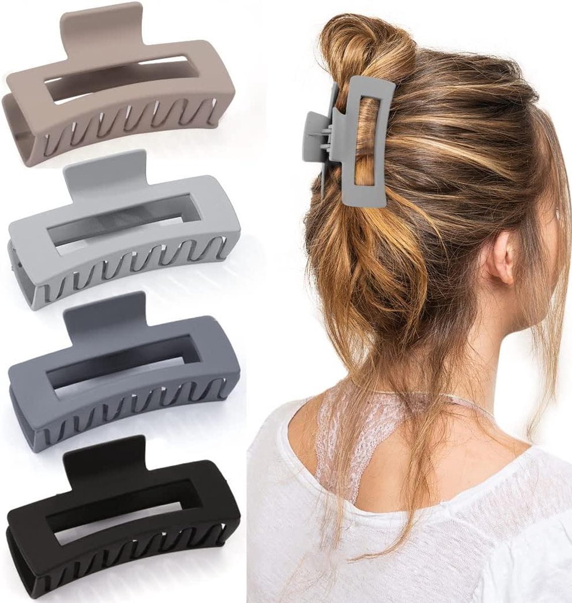 Haarklemmen Set - Klemmen voor dik haar - Haar Styling - Niet-glibberig Ontwerp - 10 cm - Grijs